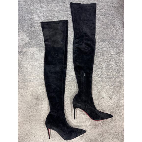 Christian Louboutin Kate Botta Alta 85 Black Suede OTK Knee Thigh Heel Boot 38.5 - Picture 2 of 16